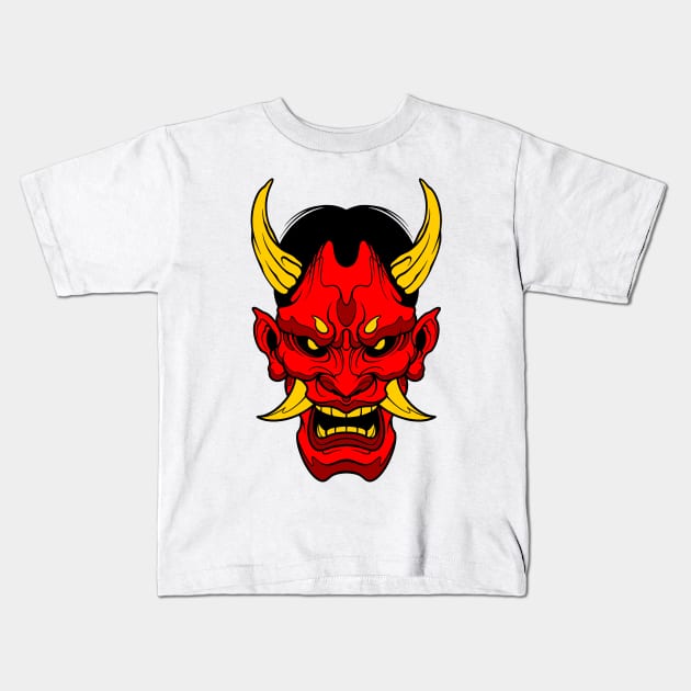 red oni mask golden fang Kids T-Shirt by TOSSS LAB ILLUSTRATION